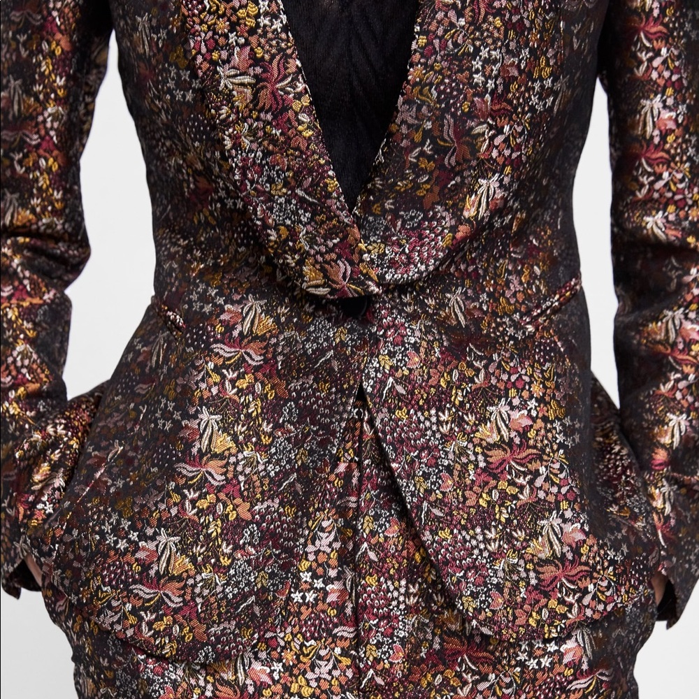 Zara Bronze Metallic Jacquard Floral Blazer